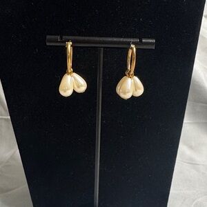 Elegant Gold and Cream Drop Earrings